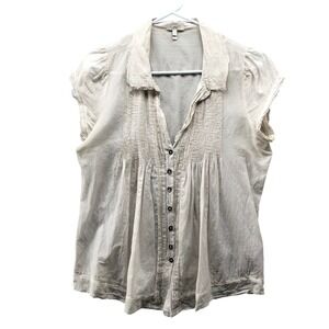 Joie Cotton Silk Pintuck Blouse Women S Beige Striped Sleeveless Tissue Thin